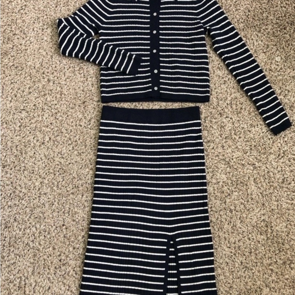 bagatelle Navy and White Striped Knit Skirt Set